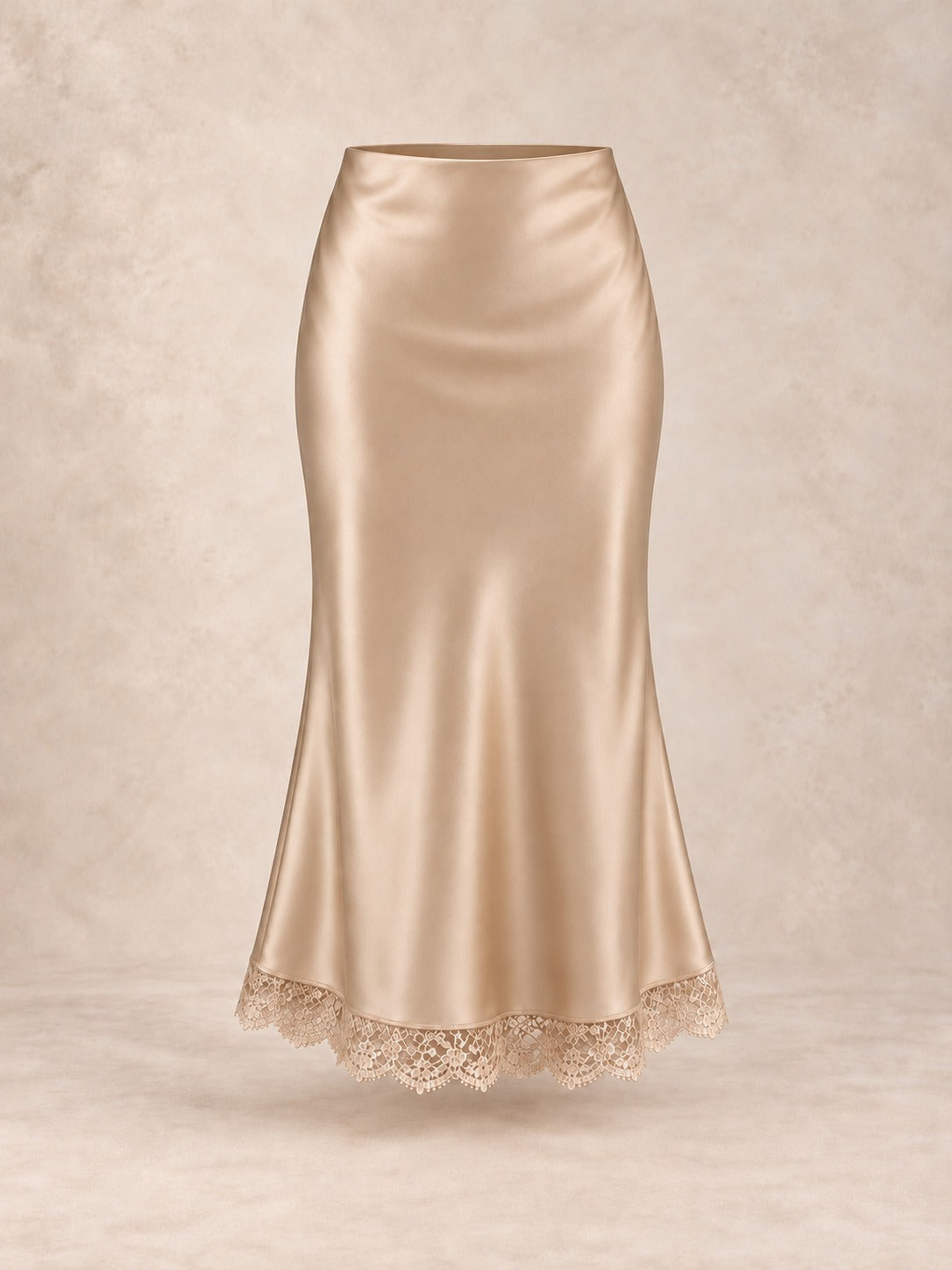 Satin and Lace Long Skirt in Champagne (Midi), product only