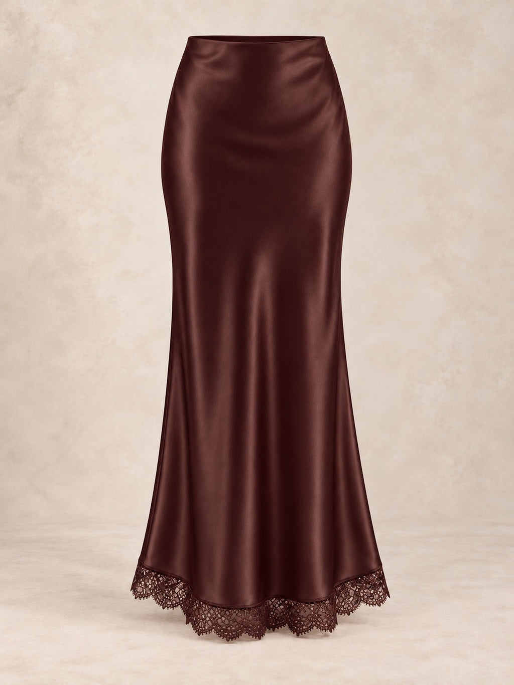 Satin and Lace Long Skirt in Chocolate (Maxi), product only
