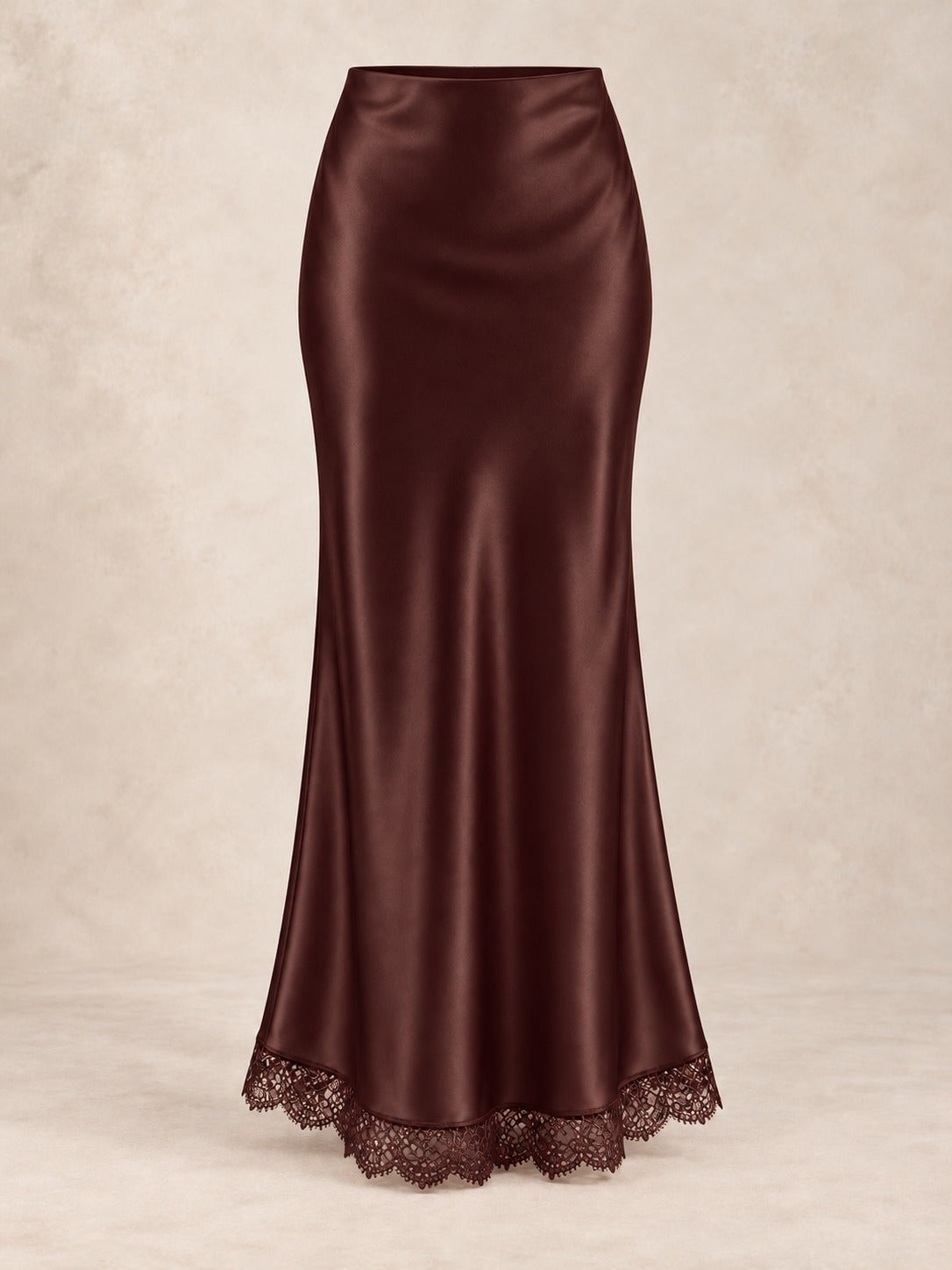 Satin and Lace Long Skirt in Chocolate (Maxi), product only