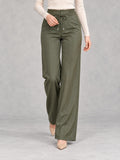 Drawstring Straight-Leg Pants in Green, styled on model