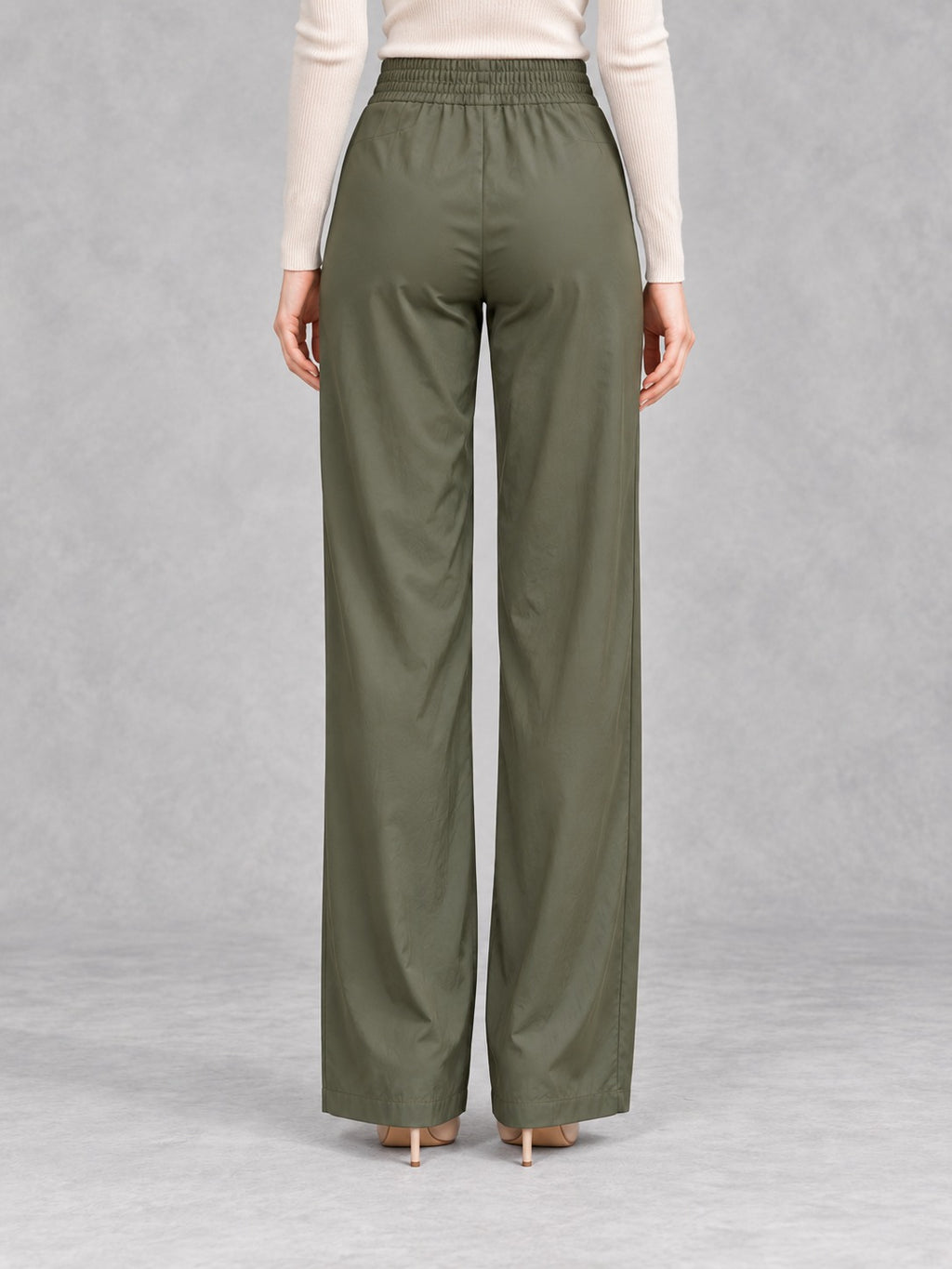 Drawstring Straight-Leg Pants in Green, back view