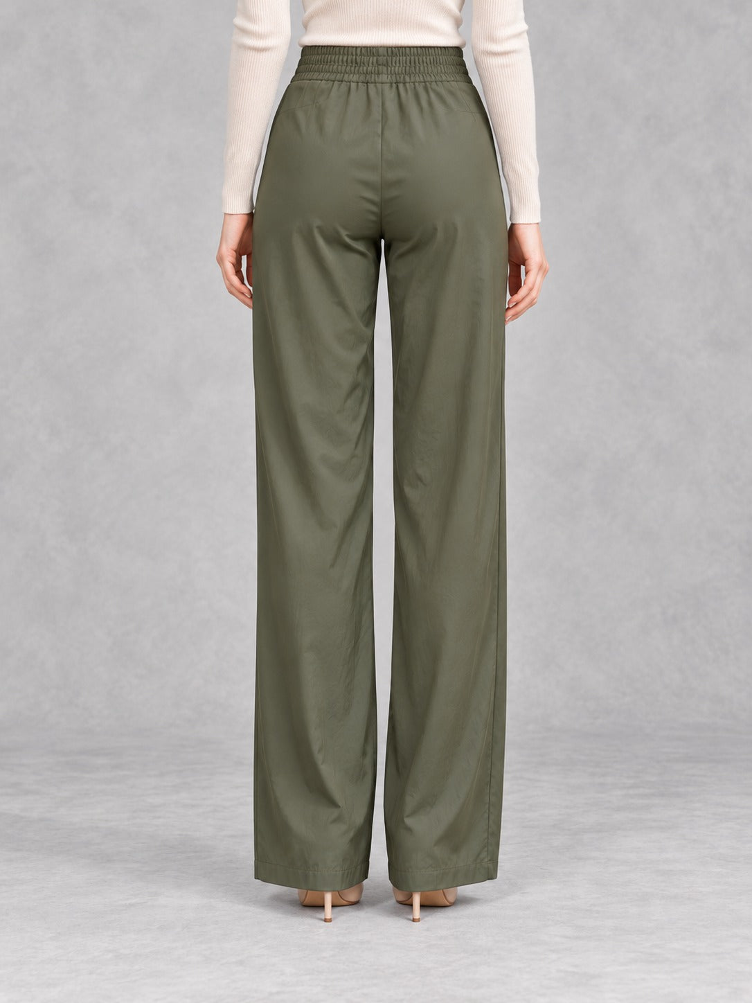 Drawstring Straight-Leg Pants in Green, back view