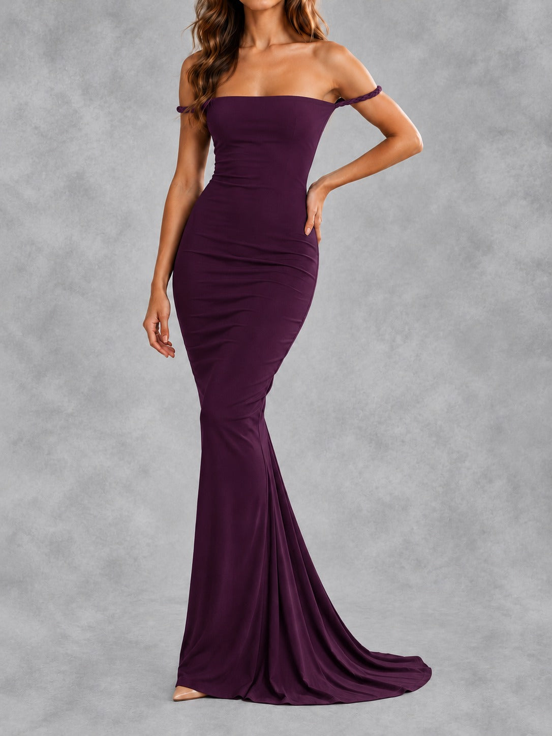 Stretch Mermaid Maxi Dress in Purple, front view