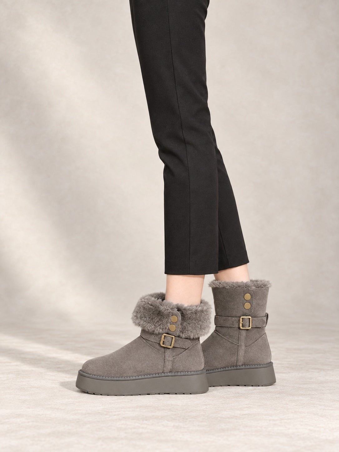 Plush Lined Ankle Snow Boots in Gray, side view