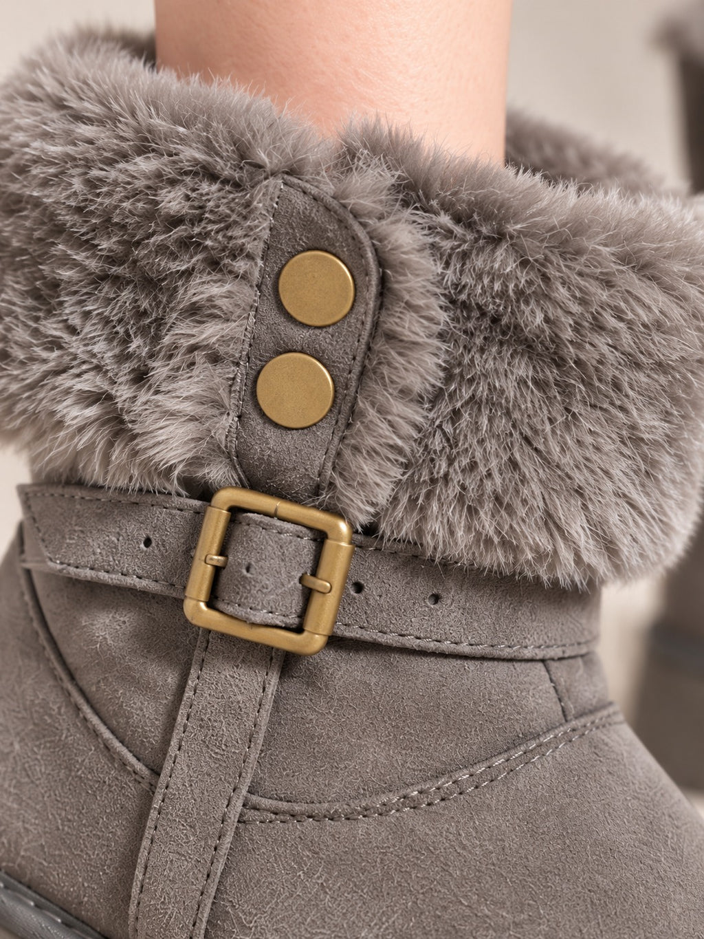 Plush Lined Ankle Snow Boots in Gray, detail view