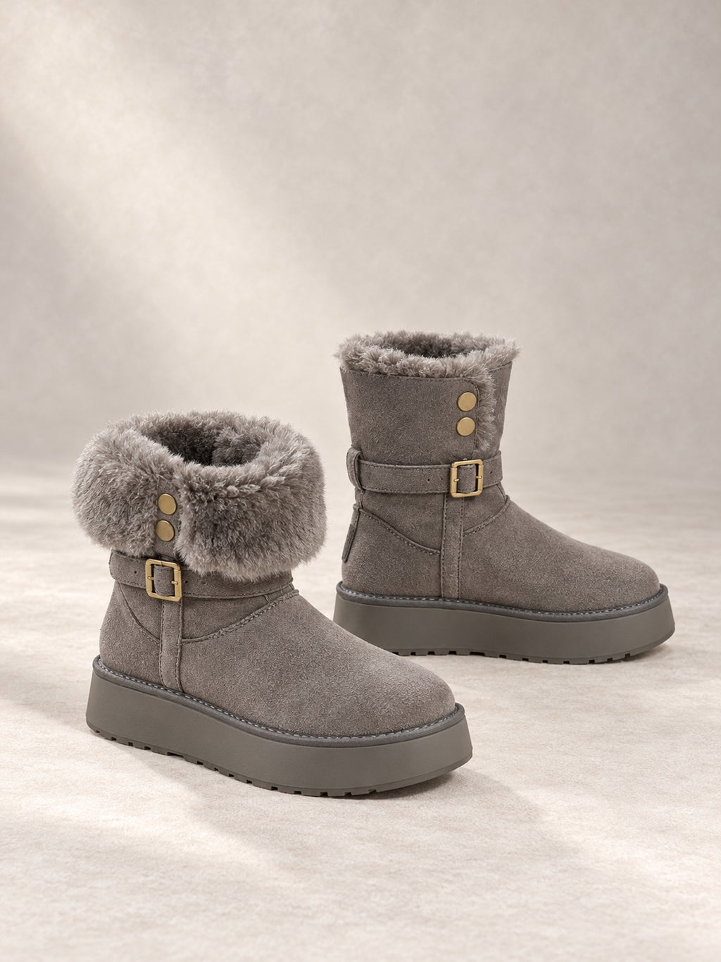 Plush Lined Ankle Snow Boots in Gray, product only