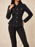 Dark Blue Denim Shirt Jacket in Dark Blue, front view