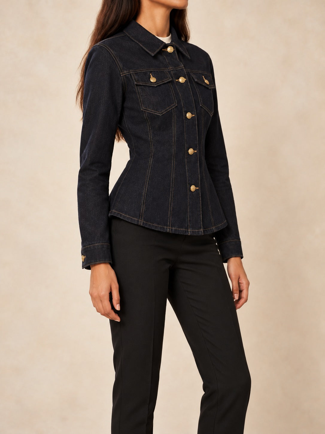 Dark Blue Denim Shirt Jacket in Dark Blue, side view