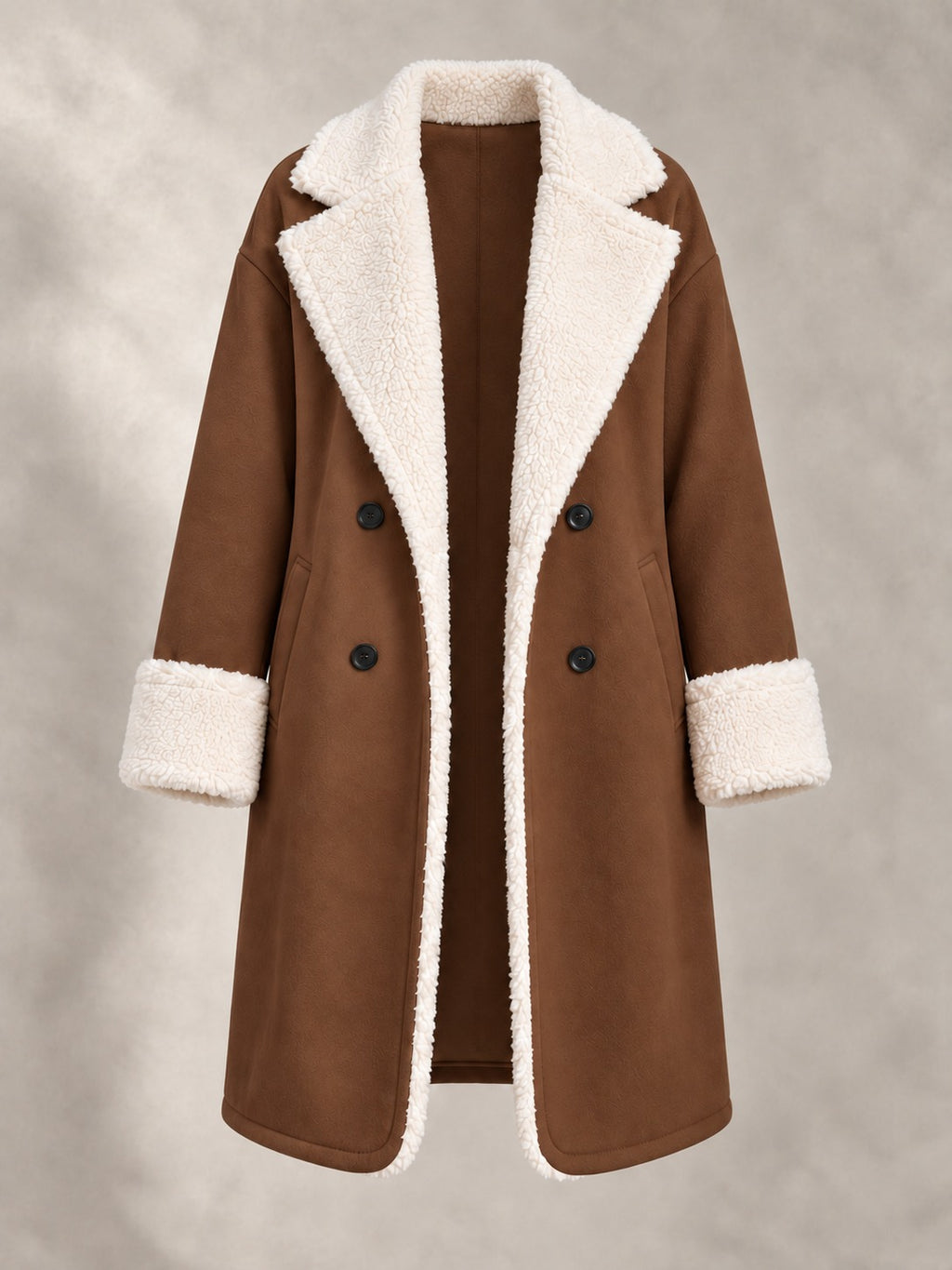 Long Coat with Faux Fur Collar in Dark Brown, product only