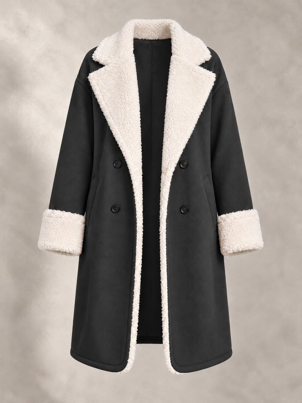 Long Coat with Faux Fur Collar in Dark Gray, product only