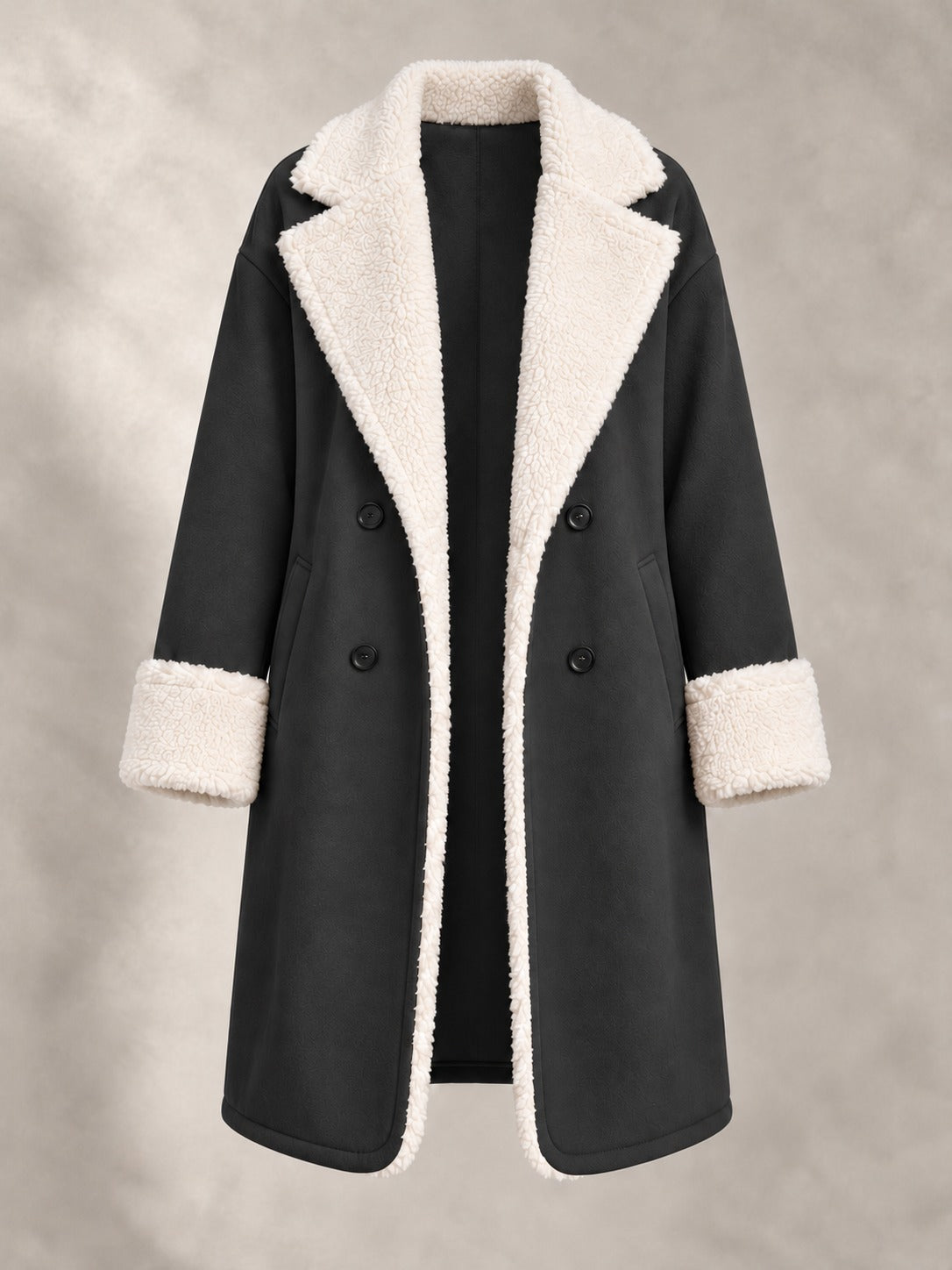 Long Coat with Faux Fur Collar in Dark Gray, product only
