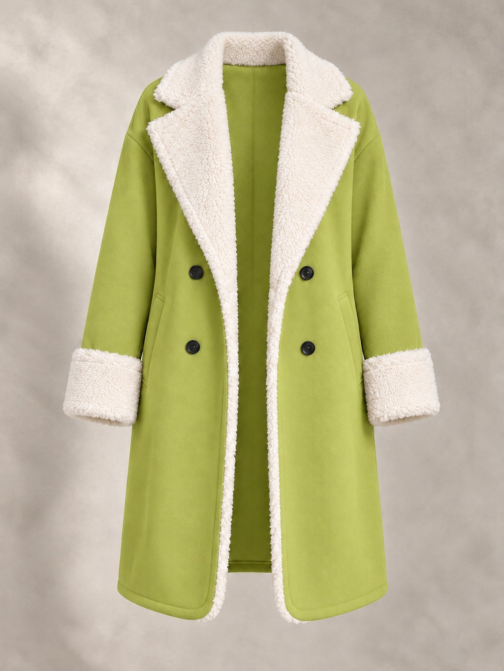 Long Coat with Faux Fur Collar in Yellow-Green, product only