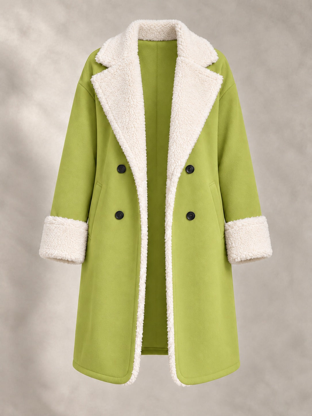 Long Coat with Faux Fur Collar in Yellow-Green, product only