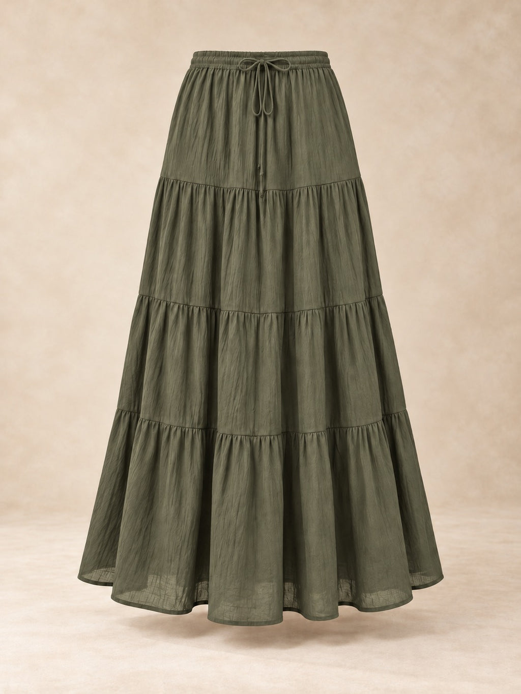 Tiered Cotton-Blend Maxi Skirt in Army Green, product only