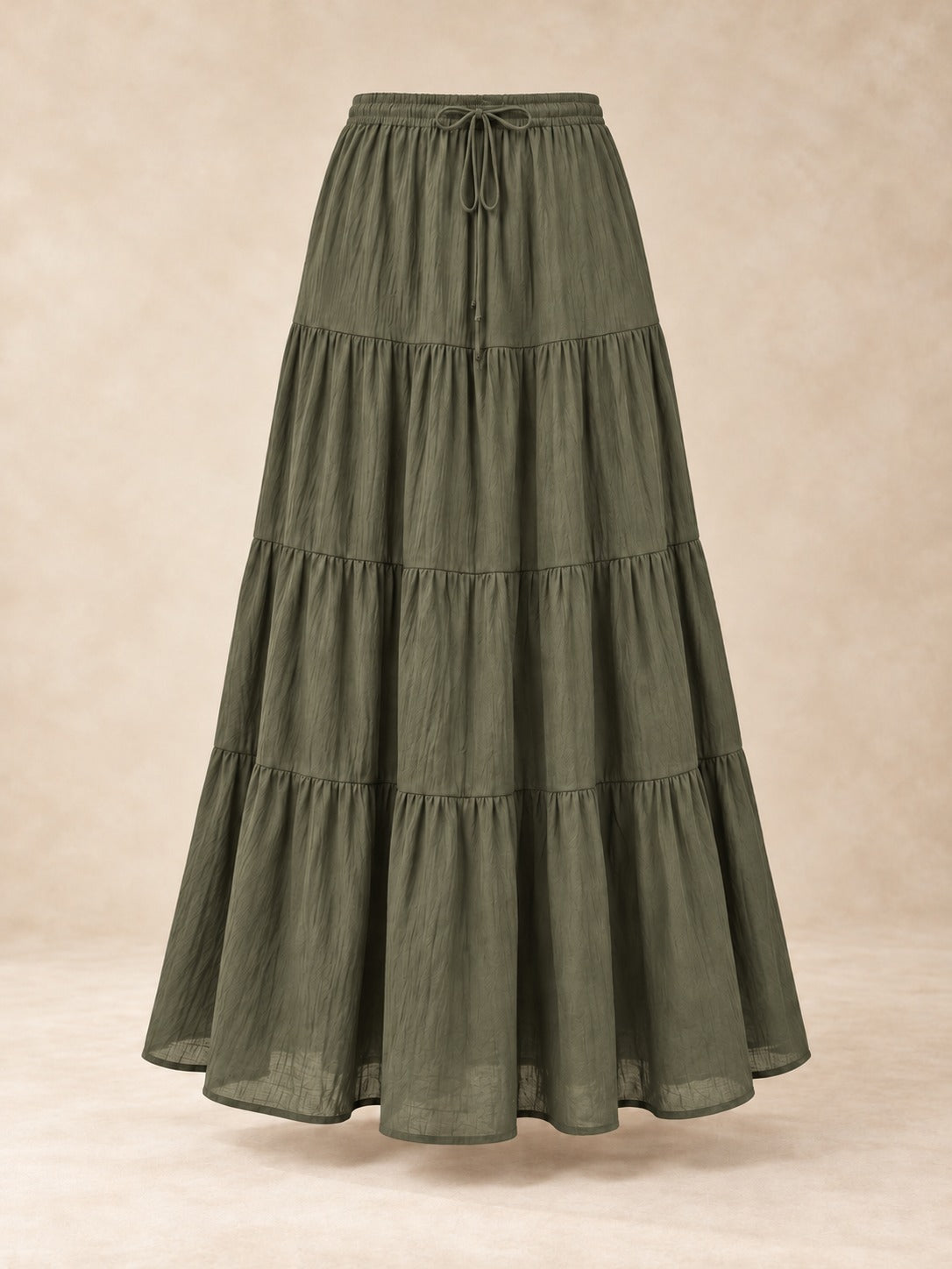 Tiered Cotton-Blend Maxi Skirt in Army Green, product only
