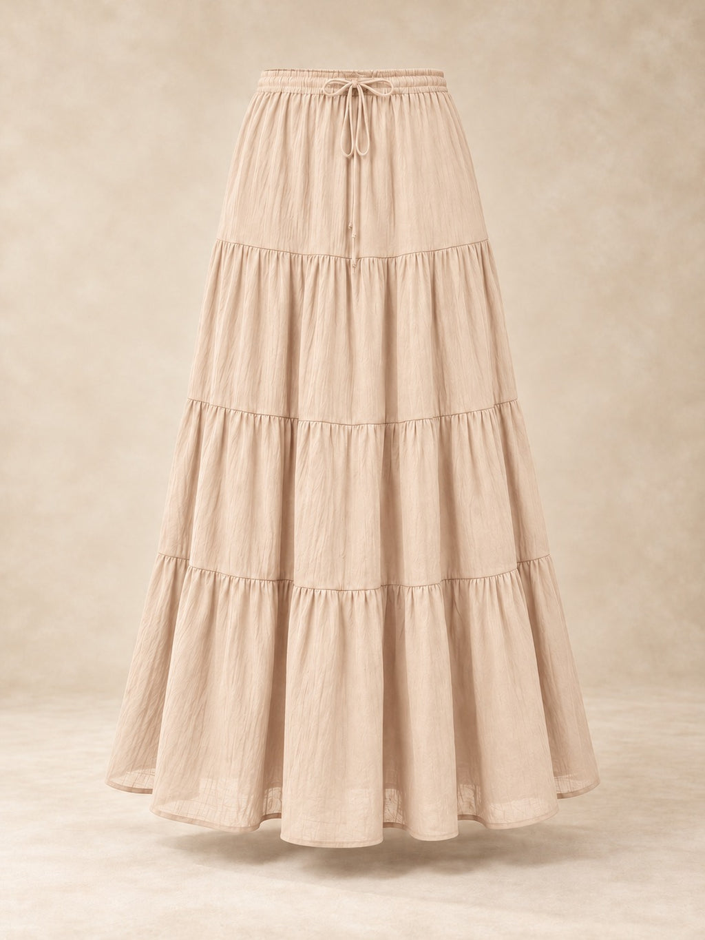 Tiered Cotton-Blend Maxi Skirt in Beige, product only