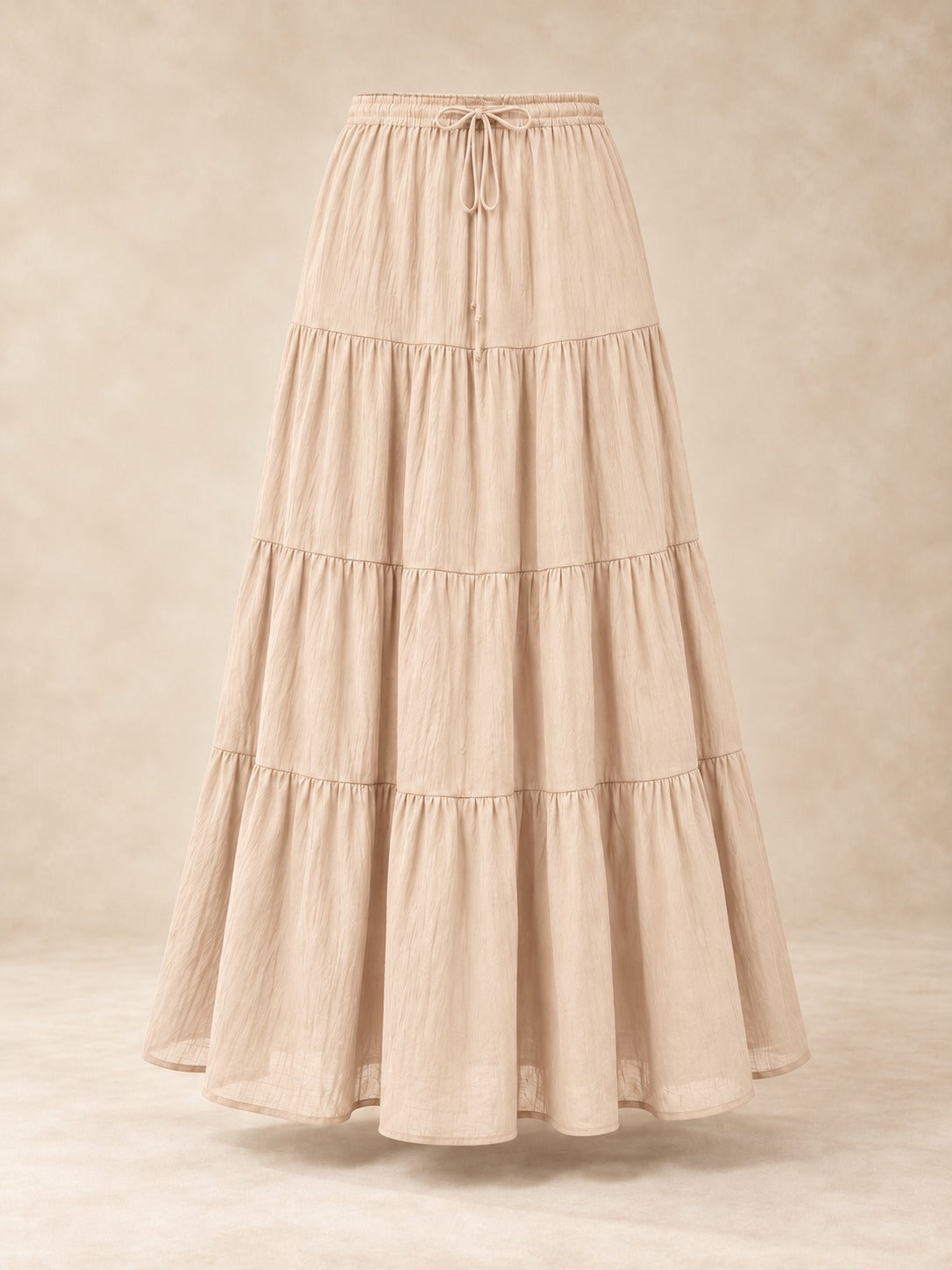 Tiered Cotton-Blend Maxi Skirt in Beige, product only