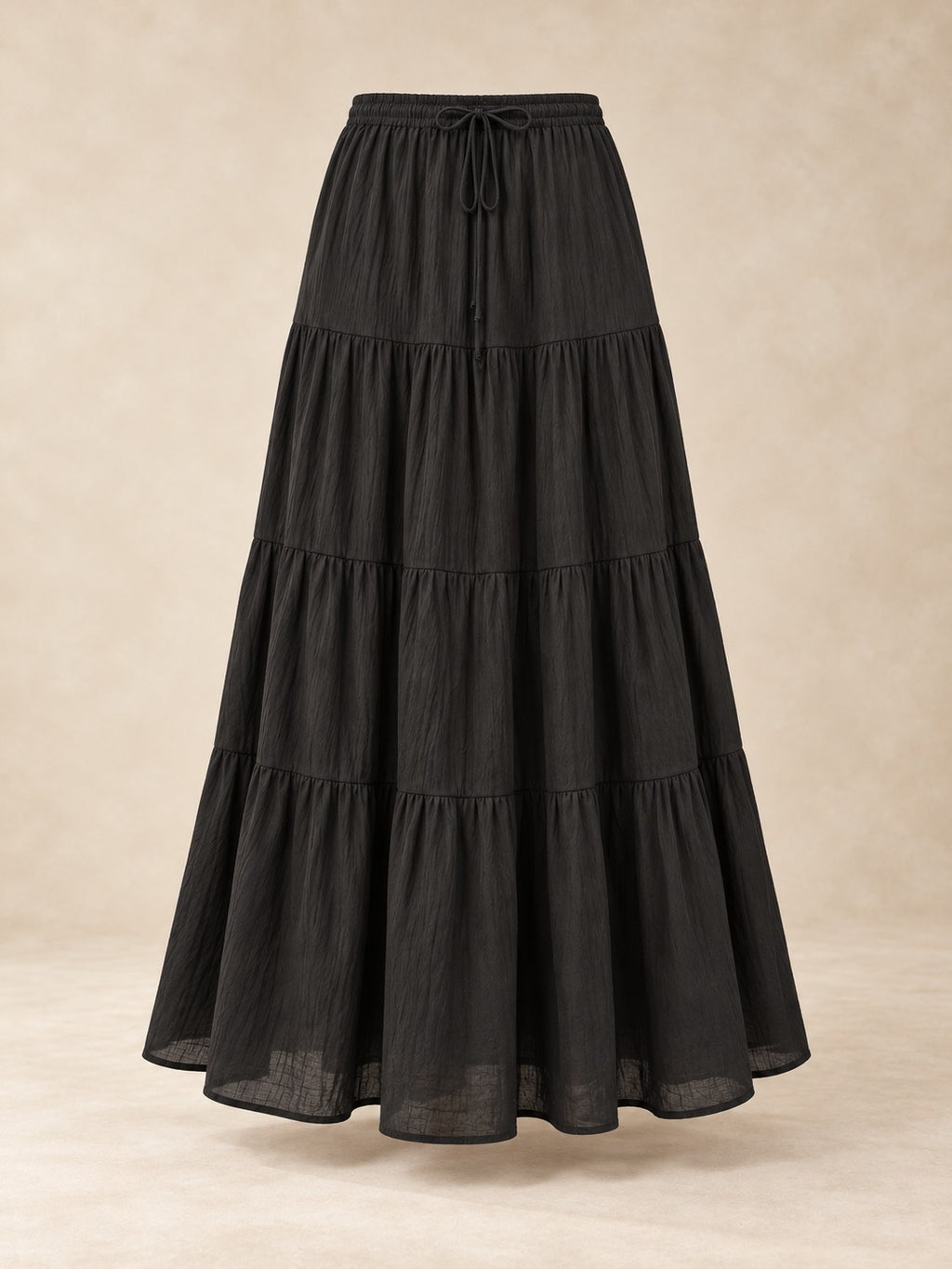 Tiered Cotton-Blend Maxi Skirt in Black, product only