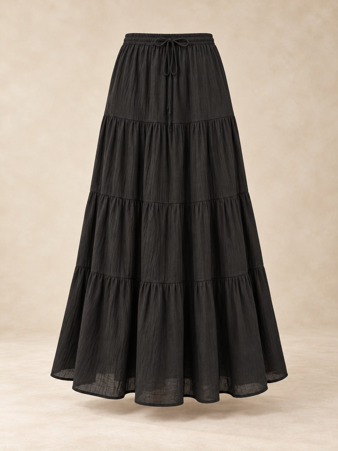 Tiered Cotton-Blend Maxi Skirt in Black, product only