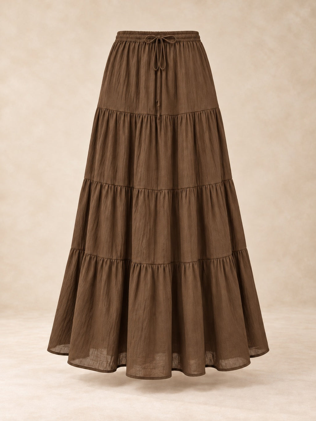 Tiered Cotton-Blend Maxi Skirt in Brown, product only