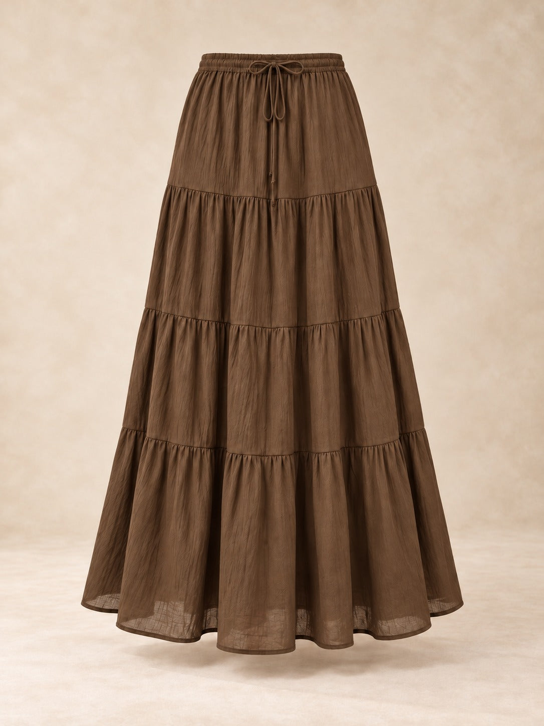 Tiered Cotton-Blend Maxi Skirt in Brown, product only