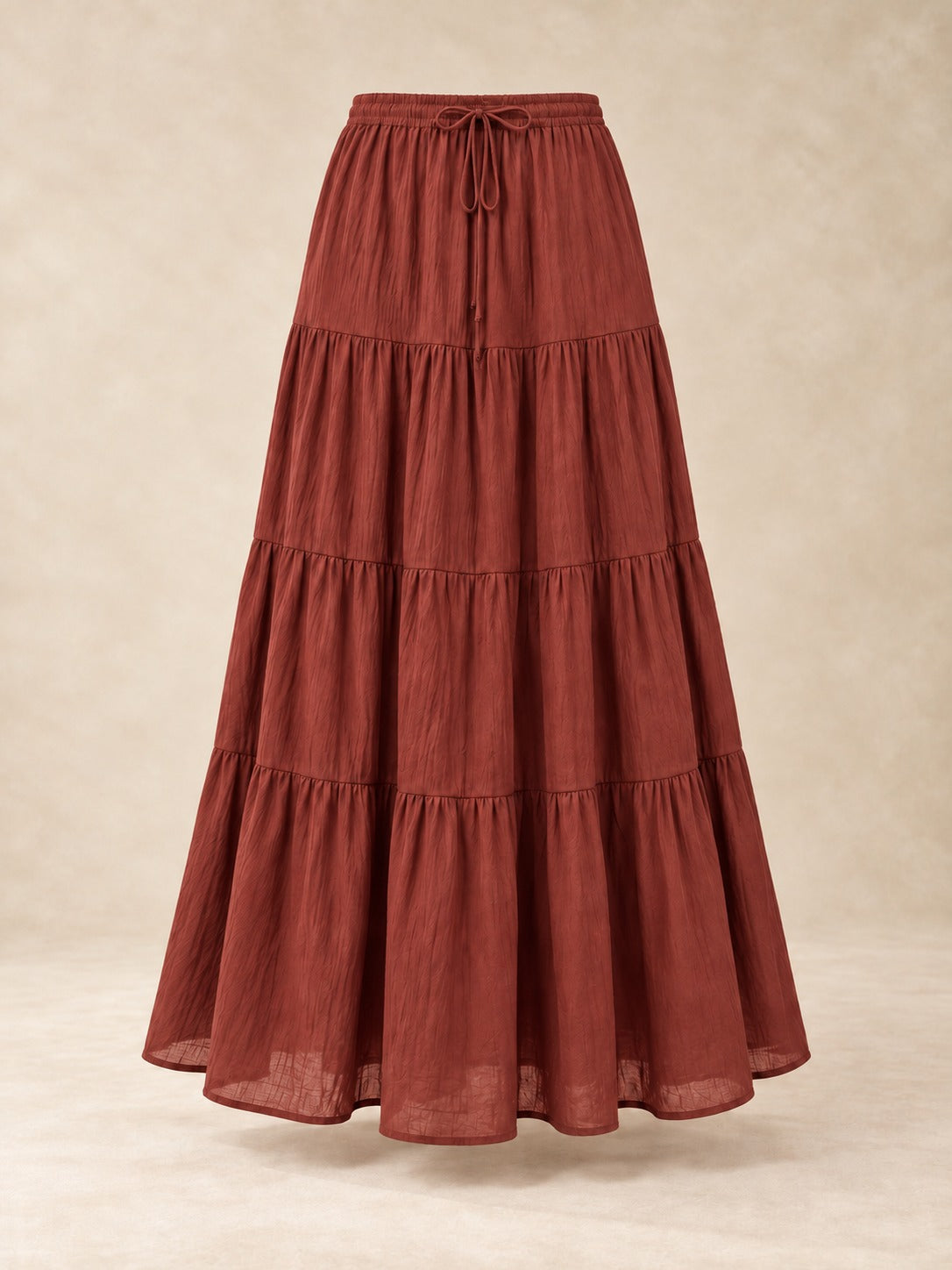 Tiered Cotton-Blend Maxi Skirt in Orange Red, product only