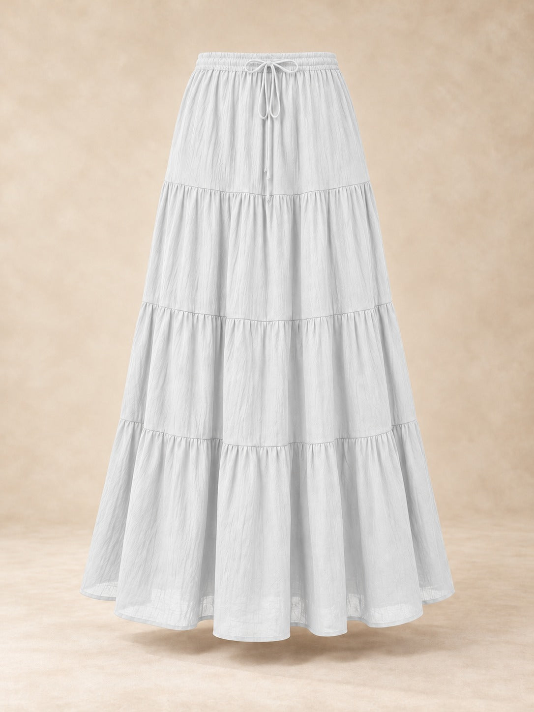 Tiered Cotton-Blend Maxi Skirt in White, product only