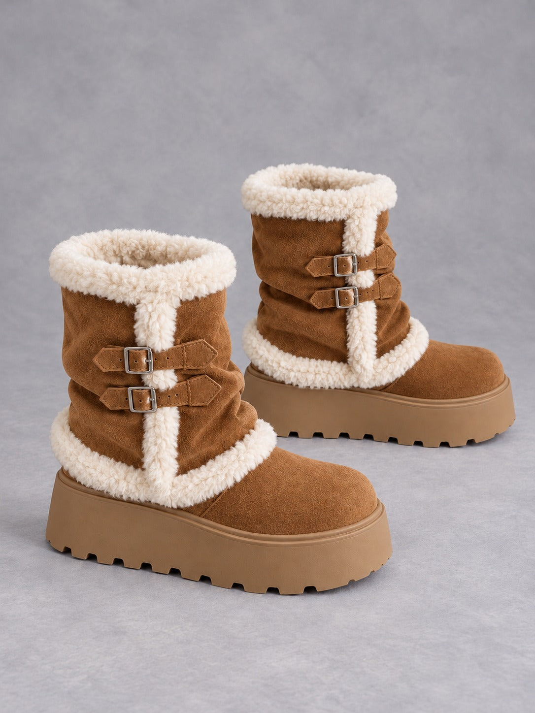 Fold-Over Platform Snow Boots in Brown, product only