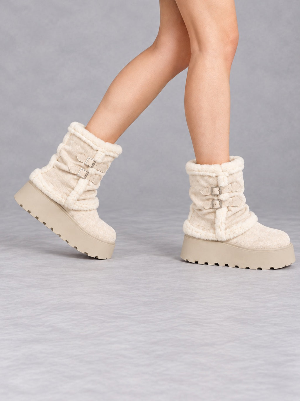 Fold-Over Platform Snow Boots in White, side view