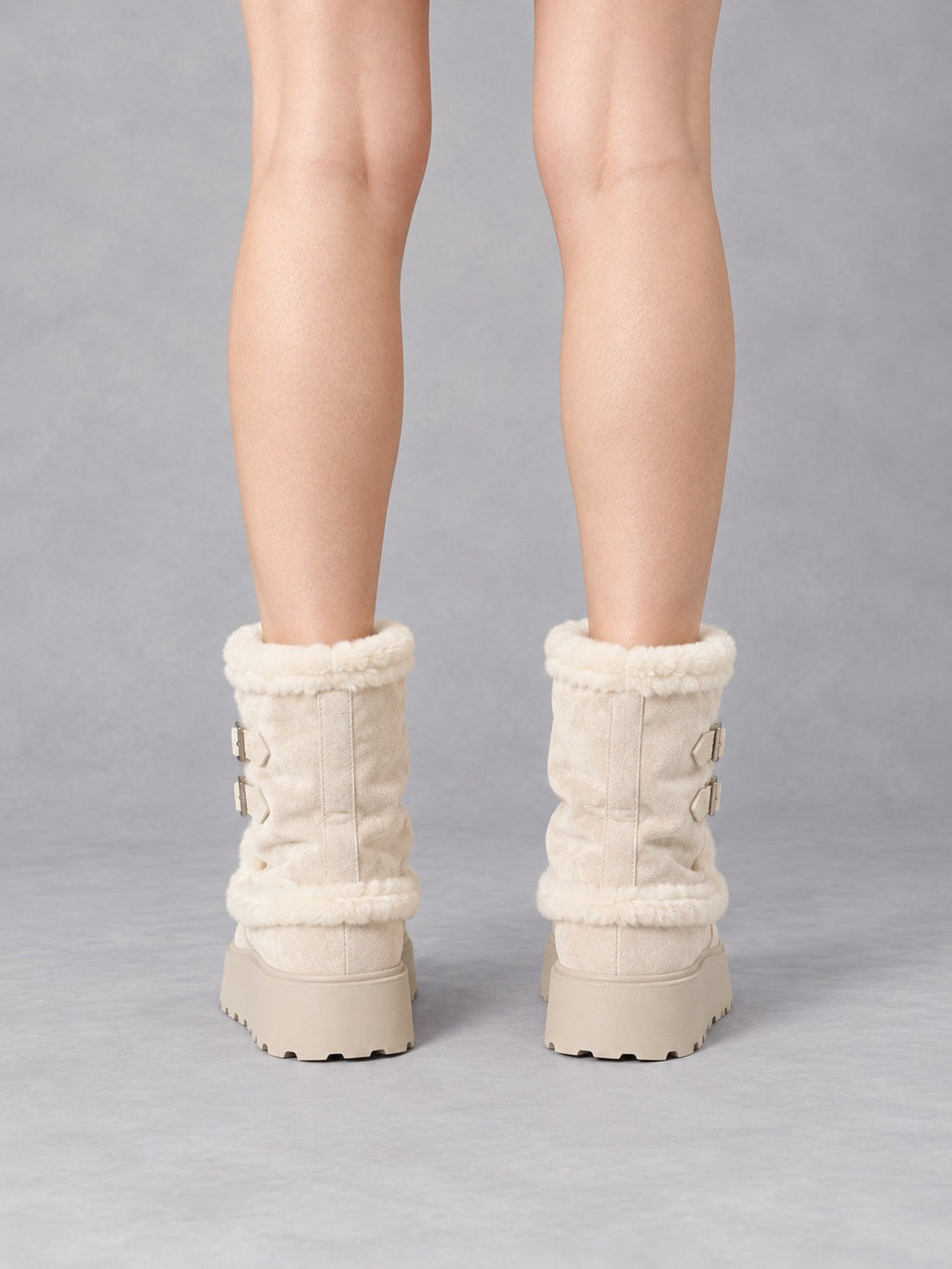 Fold-Over Platform Snow Boots in White, back view