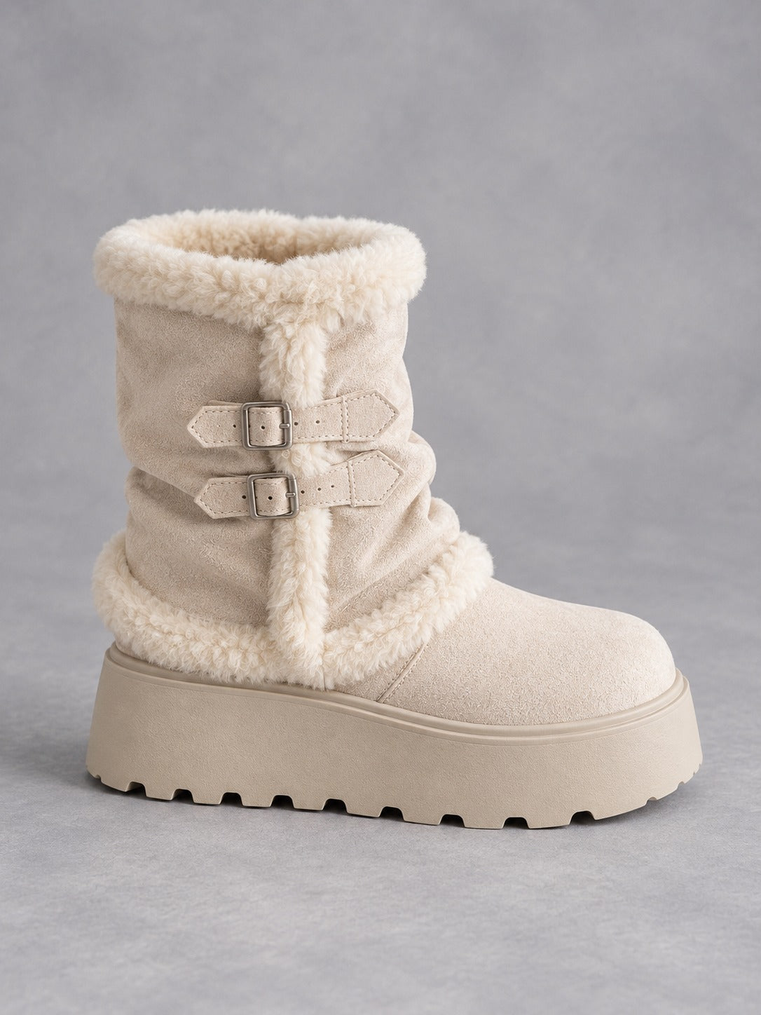 Fold-Over Platform Snow Boots in White, detail view