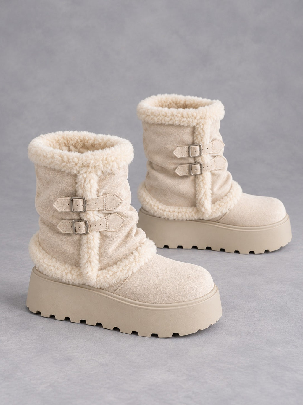 Fold-Over Platform Snow Boots in White, product only
