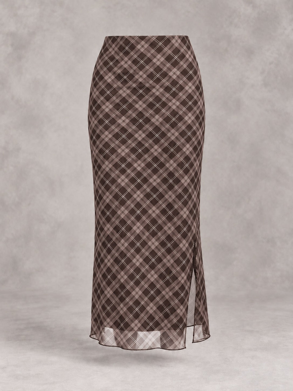 Plaid Midi Pencil Skirt in Brown, product only