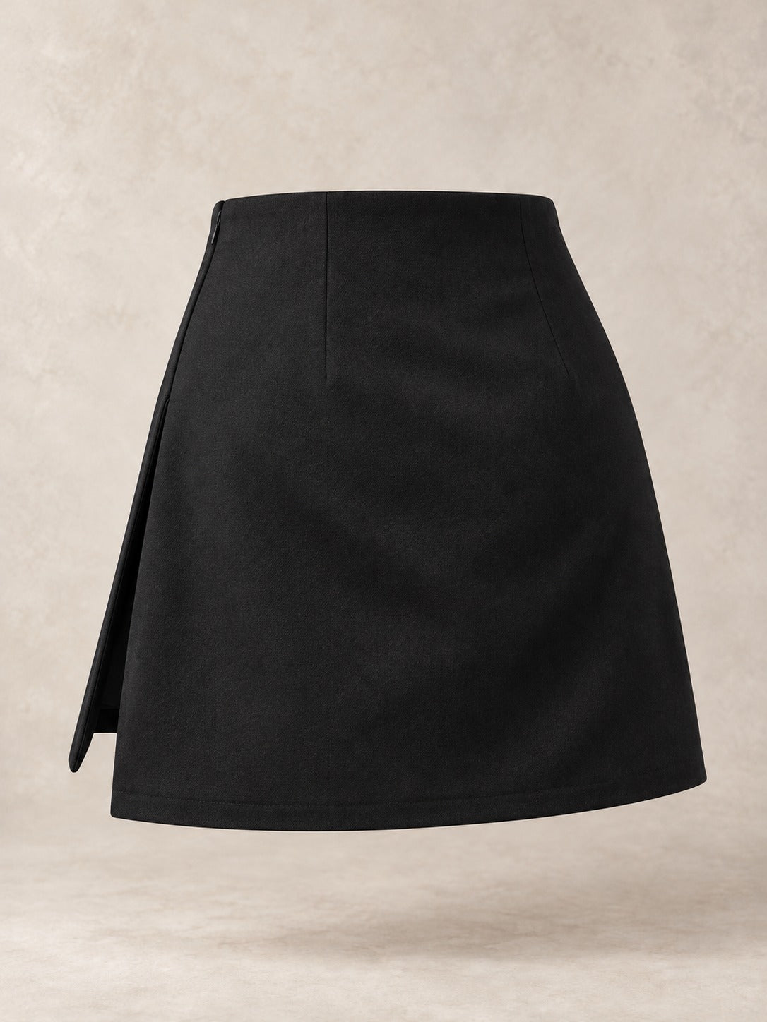 Asymmetric Wrap Mini Skirt in Black, back view