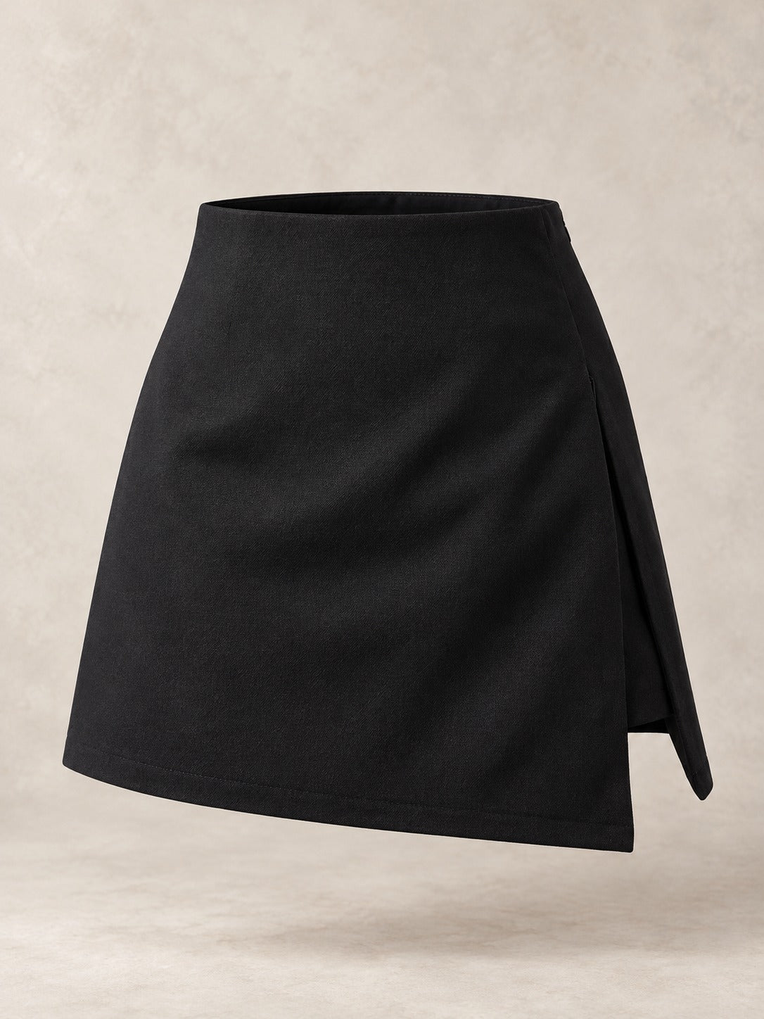 Asymmetric Wrap Mini Skirt in Black, product only