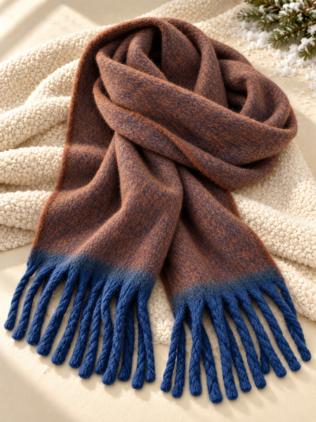 Extra-Long Brushed Scarf in Caramel Brown, product only