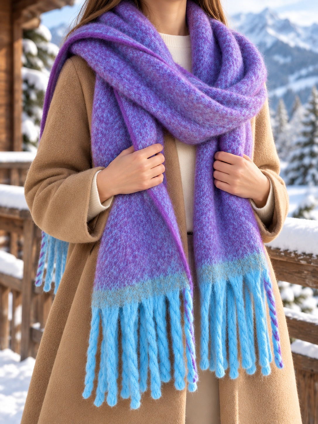 Extra-Long Brushed Scarf in Purple, lifestyle view