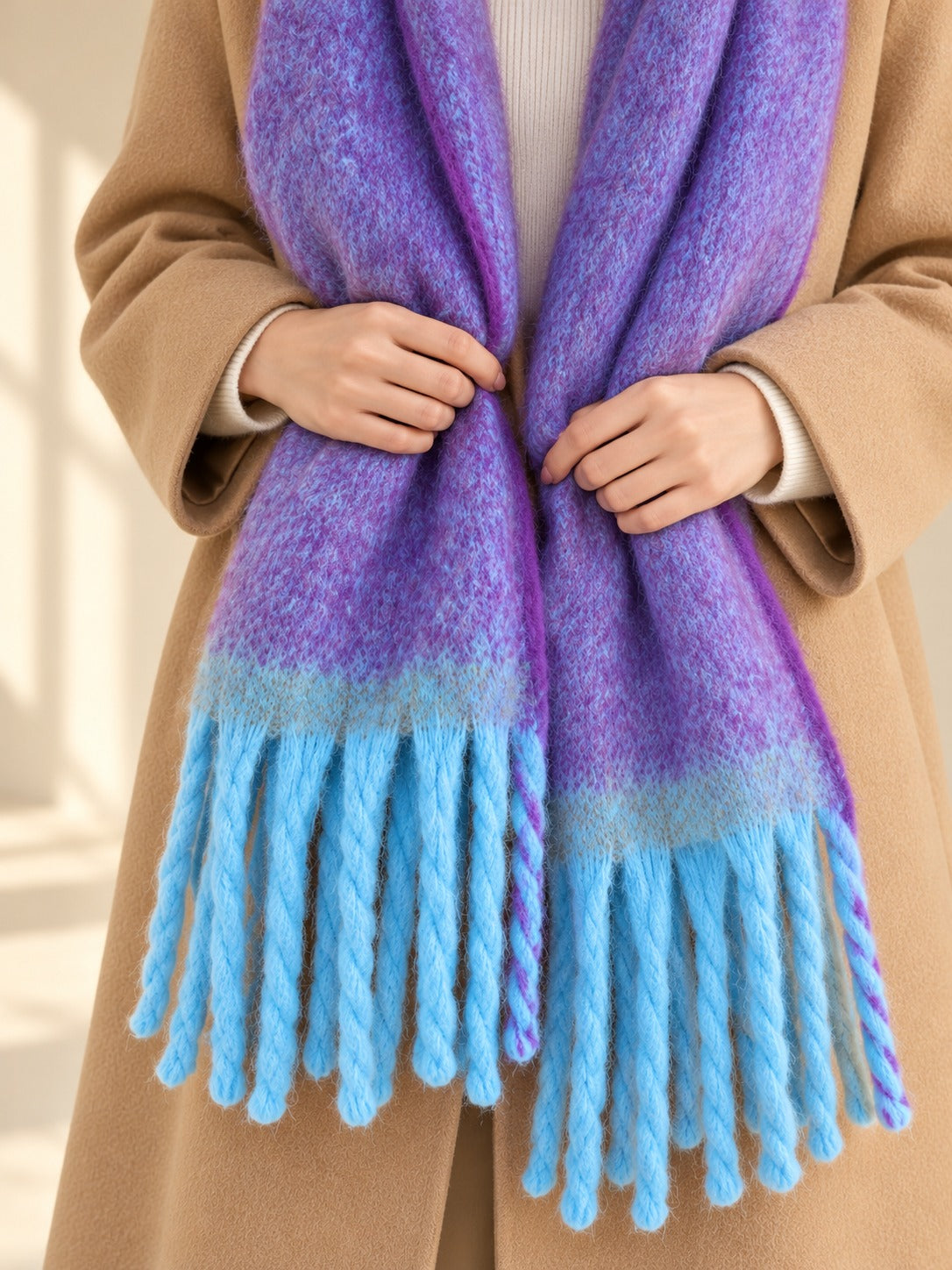 Extra-Long Brushed Scarf in Purple, detail view