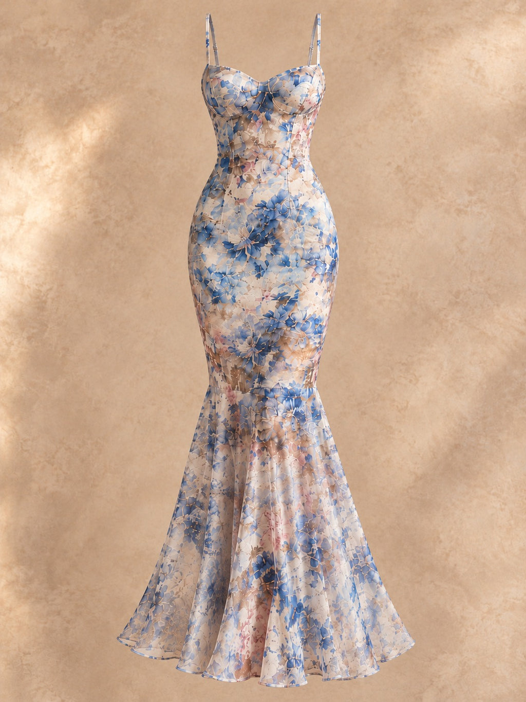 Blue Floral Mermaid Maxi Dress in Blue, product only