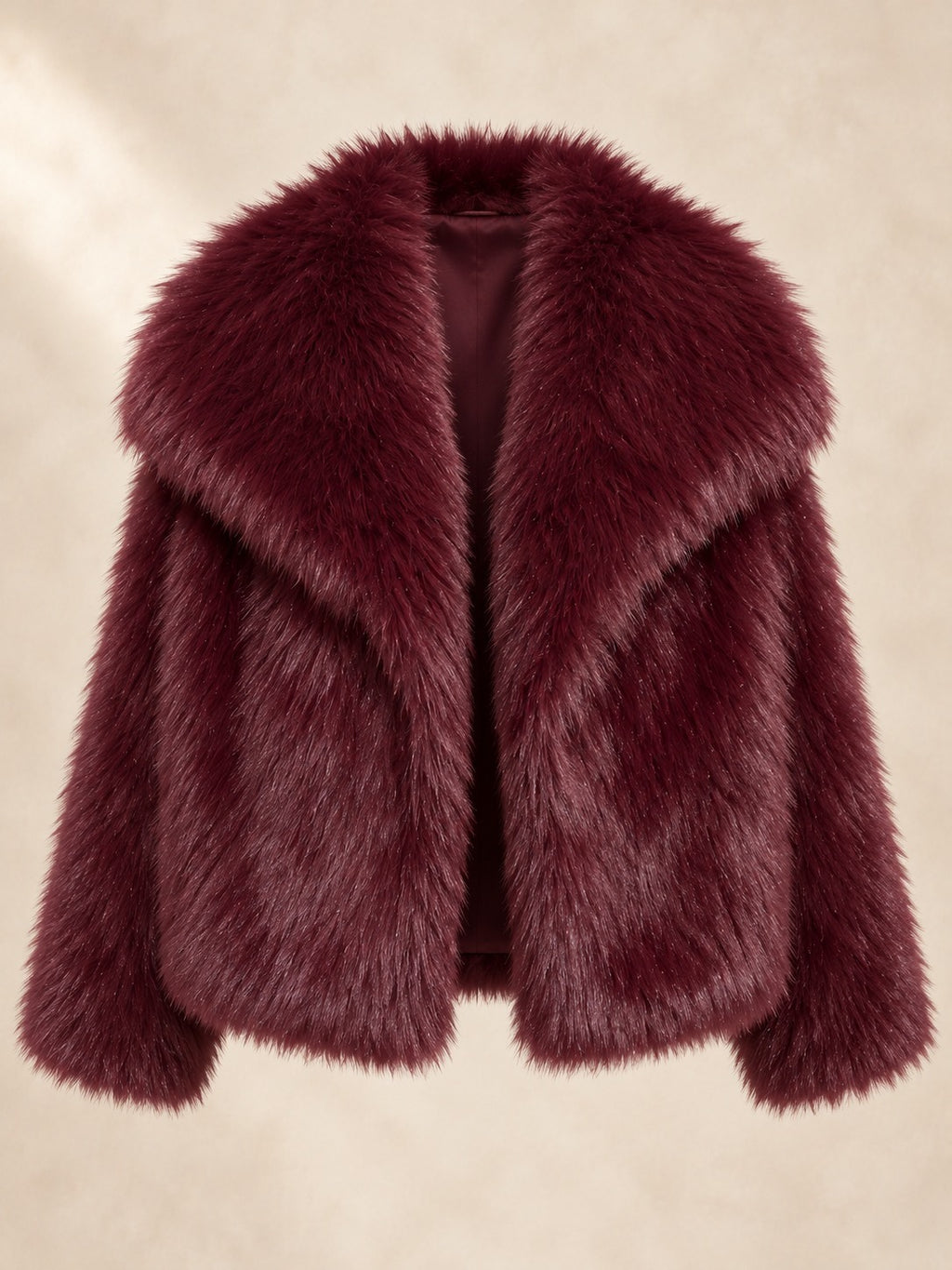 Cropped Faux Fur Jacket in Burgundy, product only