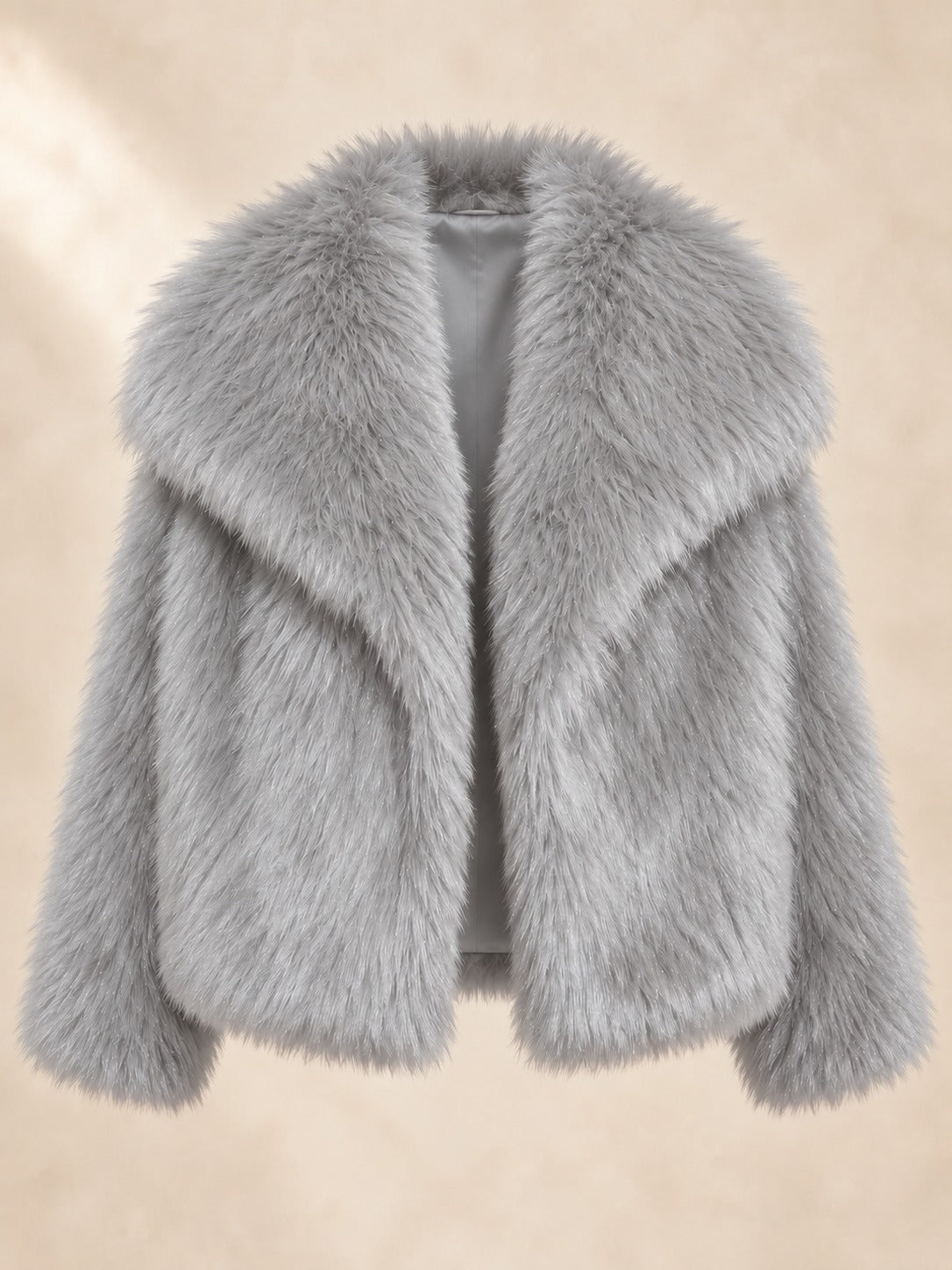Cropped Faux Fur Jacket in Ivory Gray, product only