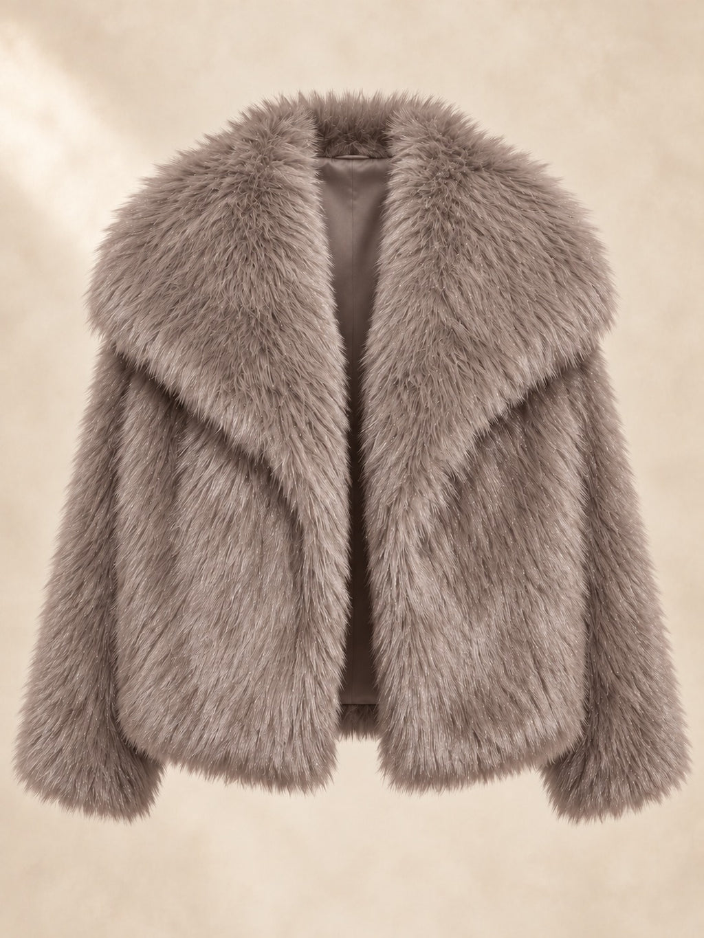 Cropped Faux Fur Jacket in Light Khaki, product only