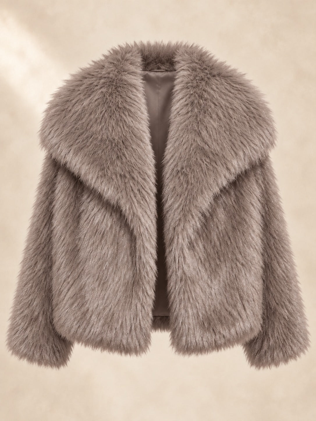 Cropped Faux Fur Jacket in Light Khaki, product only