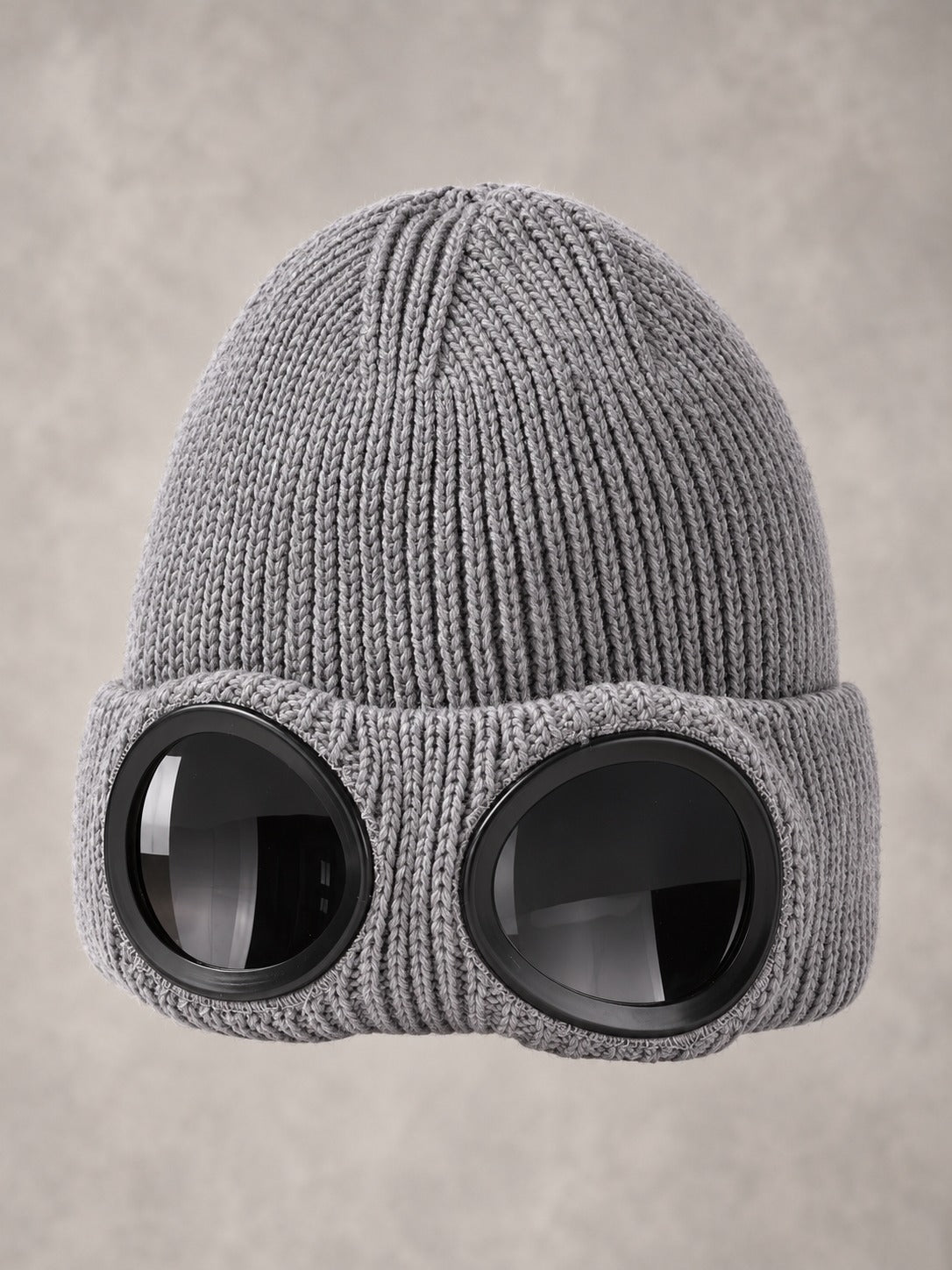 Ribbed Knit Beanie with Built-In Eyewear in Gray, product only