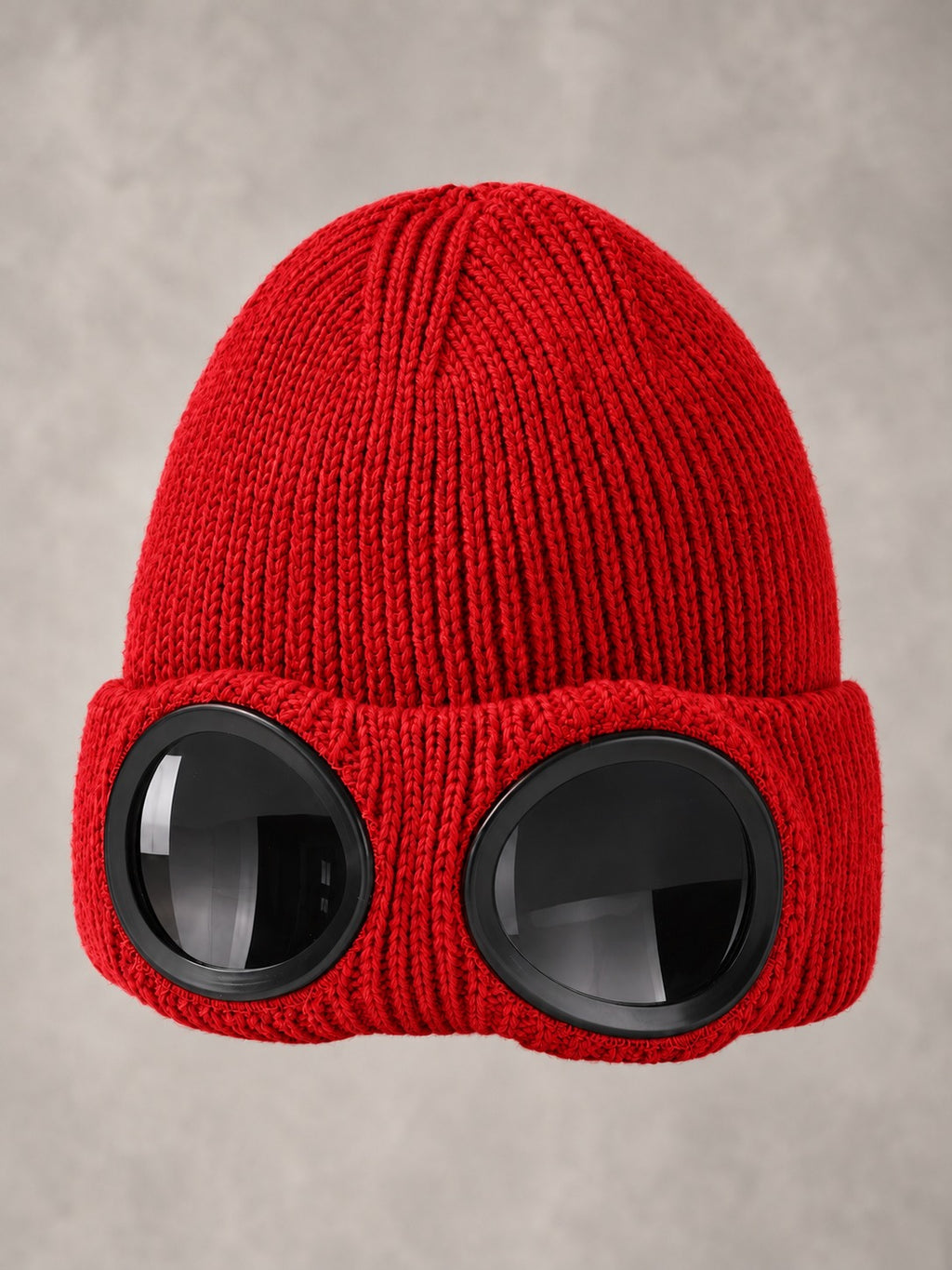 Ribbed Knit Beanie with Built-In Eyewear in Red, product only