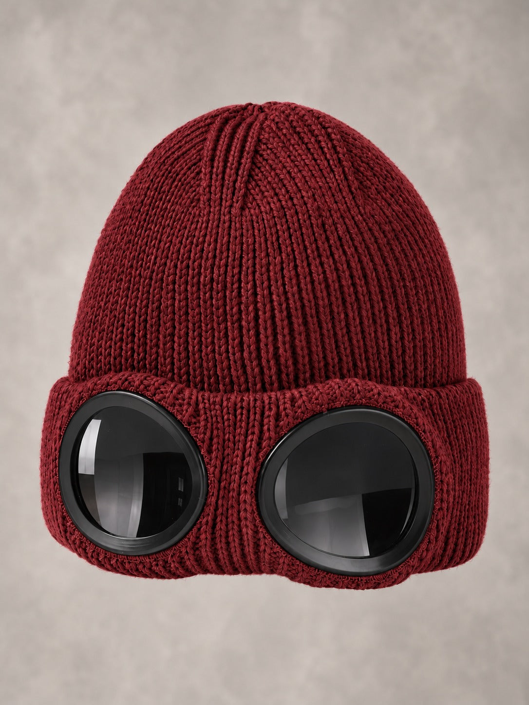 Ribbed Knit Beanie with Built-In Eyewear in Wine Red, product only